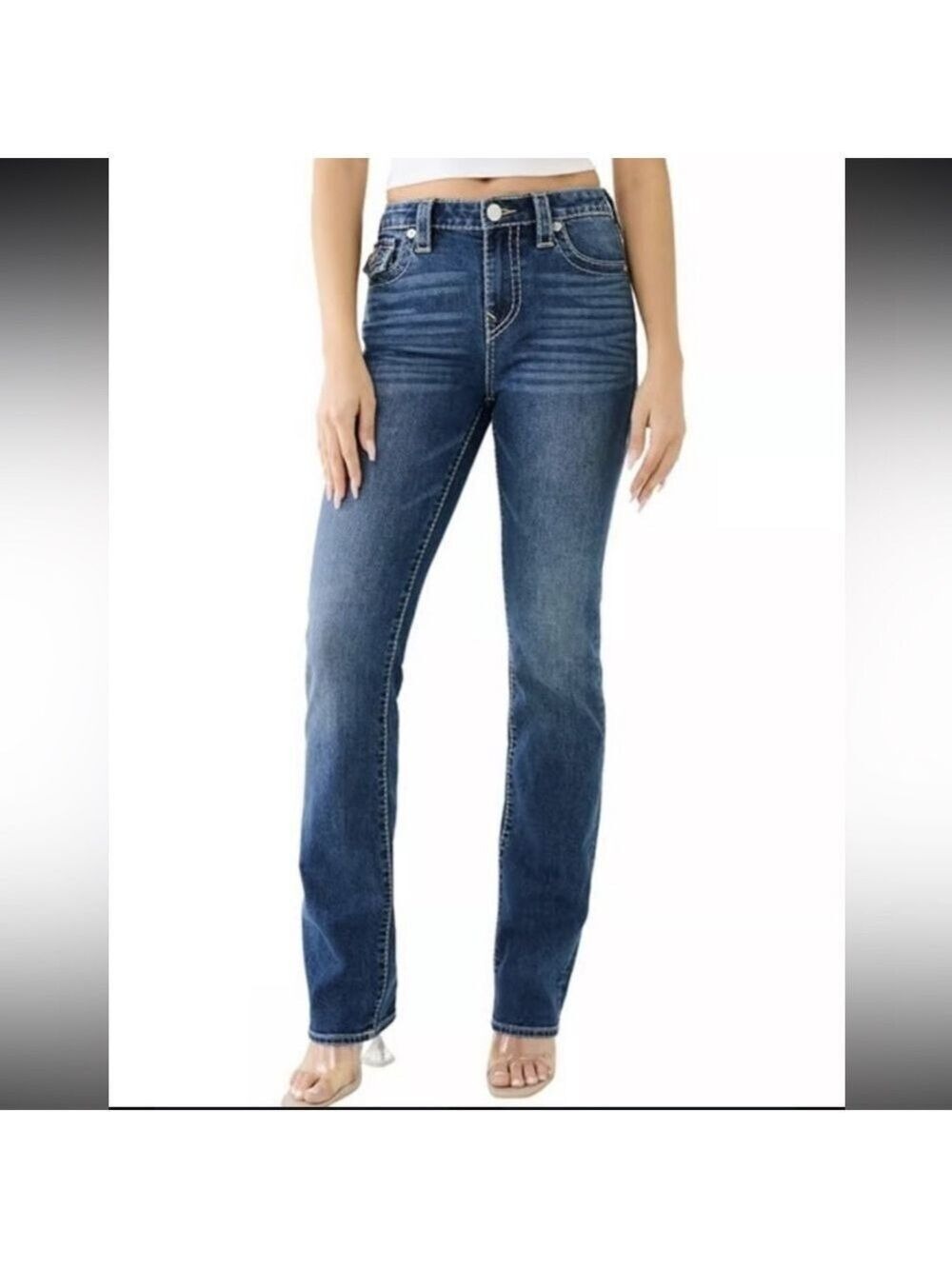 True Religion Billie Mid Rise Women Dark Blue Straight Leg Jeans SZ 31